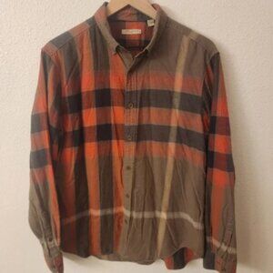 Burberry Brit Holmes Olive Cotton Nova Check Button Down Shirt Mens Large